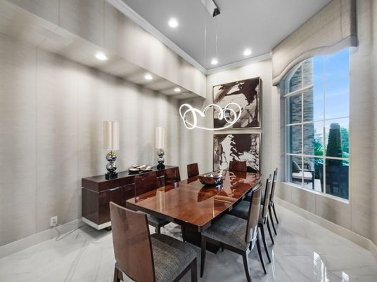 Dining room, Interior, Marble, Pendant Lights, Recessed Lighting