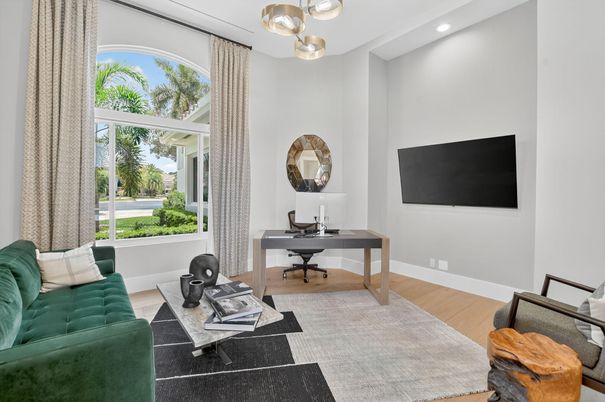 Home Office, Interior, Recessed Lighting, Wood Texture Flooring