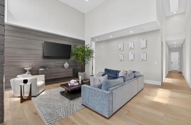 Interior, Living room, Recessed Lighting, Wood Texture Flooring