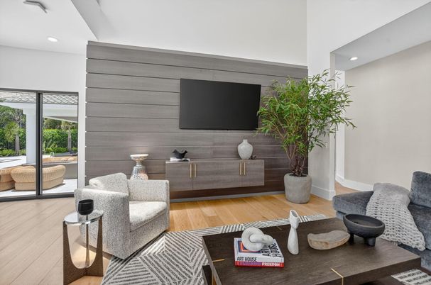 Interior, Living room, Recessed Lighting, Wood Texture Flooring