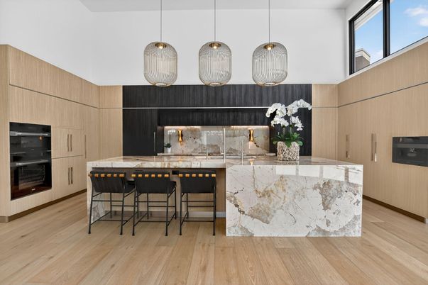 Interior, Kitchen, Pendant Lights, Wood Texture Flooring