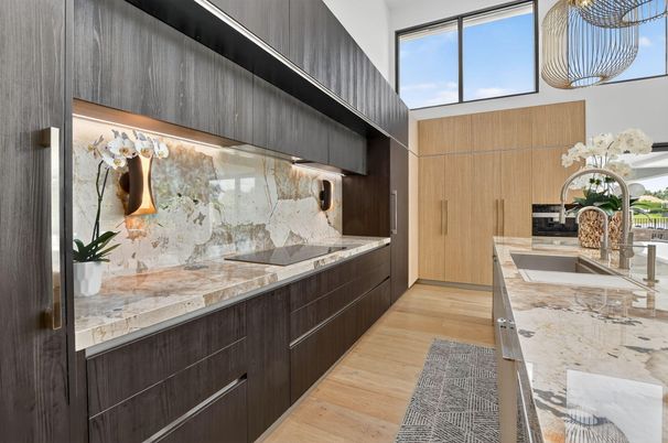 Interior, Kitchen, Pendant Lights, Wood Texture Flooring