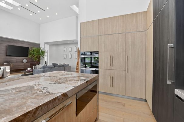 Interior, Kitchen, Living room, Recessed Lighting, Stainless Steel Appliances, Wood Texture Flooring
