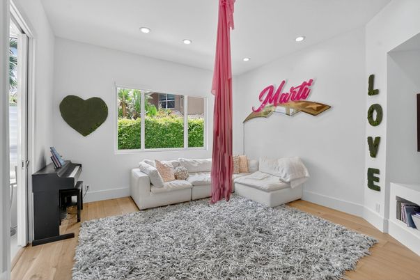Fireplace, Interior, Piano, Recessed Lighting, Wood Texture Flooring