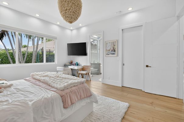 Bedroom, Interior, Recessed Lighting, Wood Texture Flooring