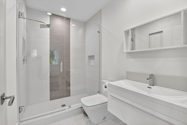 Bathroom, Glass Shower, Interior, Recessed Lighting