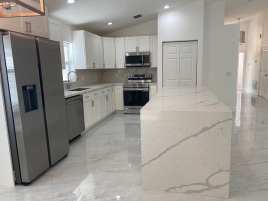 Interior, Kitchen, Marble, Recessed Lighting, Stainless Steel Appliances