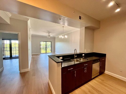 Interior, Kitchen, Pendant Lights, Wood Texture Flooring