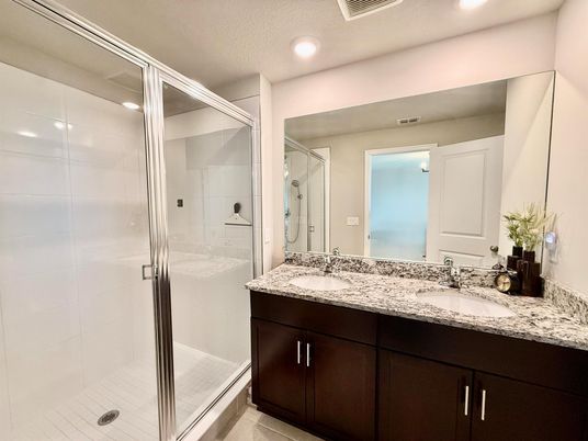 Bathroom, Dual Sink Vanities, Glass Shower, Interior, Recessed Lighting