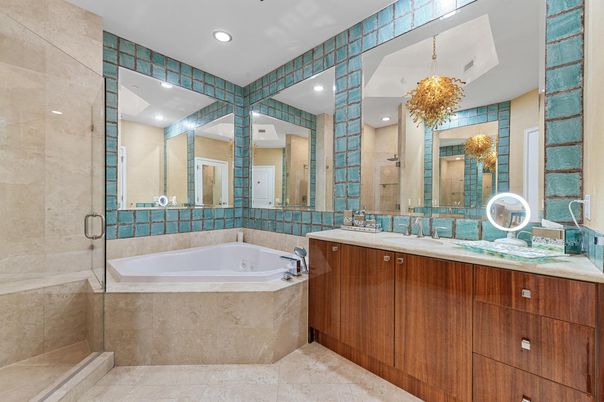 Bathroom, Dual Sink Vanities, Glass Shower, Interior, Recessed Lighting