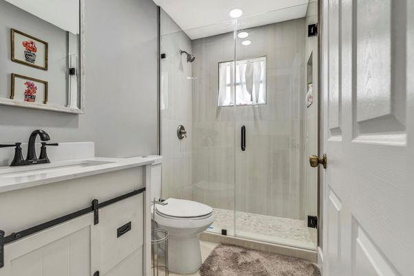 Bathroom, Glass Shower, Interior, Recessed Lighting