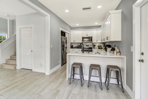 Interior, Kitchen, Recessed Lighting, Wood Texture Flooring
