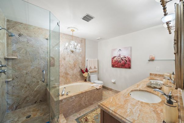 Bathroom, Chandelier, Glass Shower, Interior