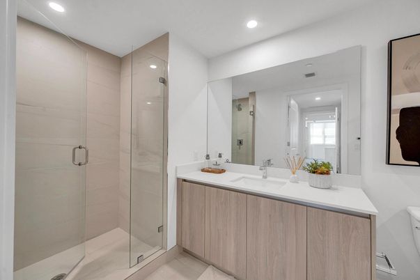 Bathroom, Dual Sink Vanities, Glass Shower, Interior, Recessed Lighting