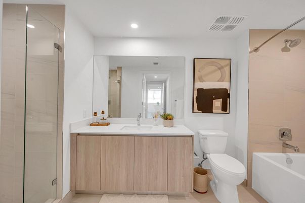 Bathroom, Dual Sink Vanities, Glass Shower, Interior, Recessed Lighting