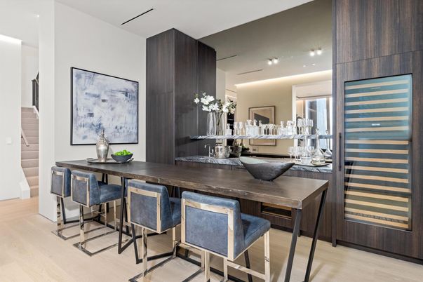 Dining room, Interior, Recessed Lighting, Wood Texture Flooring
