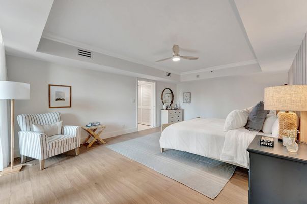 Bedroom, Interior, Recessed Lighting, Wood Texture Flooring