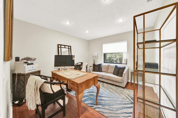 Home Office, Interior, Recessed Lighting, Wood Texture Flooring