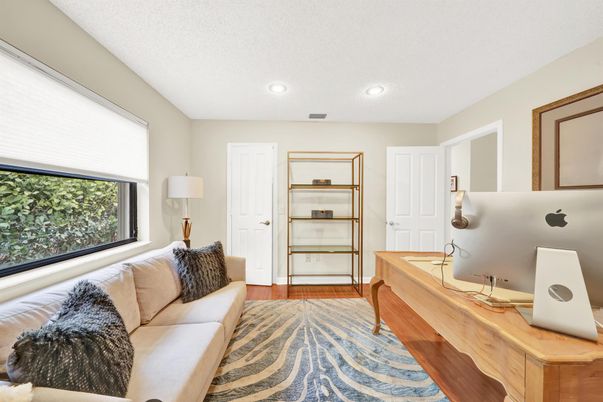 Home Office, Interior, Recessed Lighting, Wood Texture Flooring