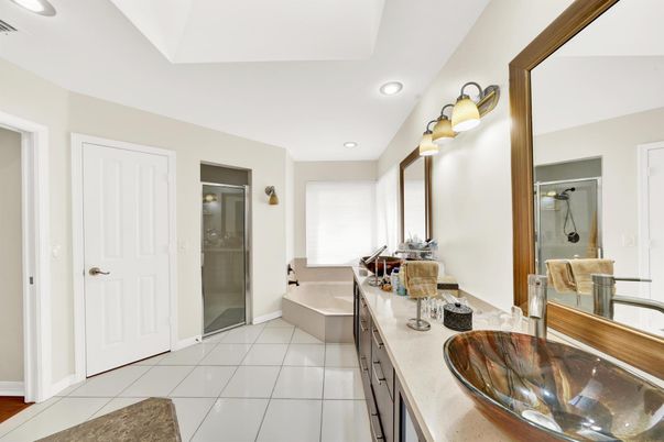 Bathroom, Dual Sink Vanities, Glass Shower, Interior, Recessed Lighting