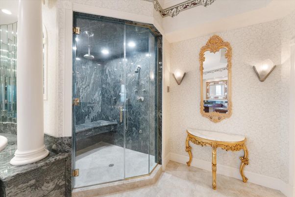 Bathroom, Glass Shower, Interior, Recessed Lighting