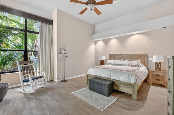 Bedroom, Interior, Recessed Lighting, Wood Texture Flooring