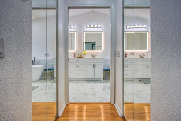Bathroom, Dual Sink Vanities, Free Standing Baths, Interior, Marble
