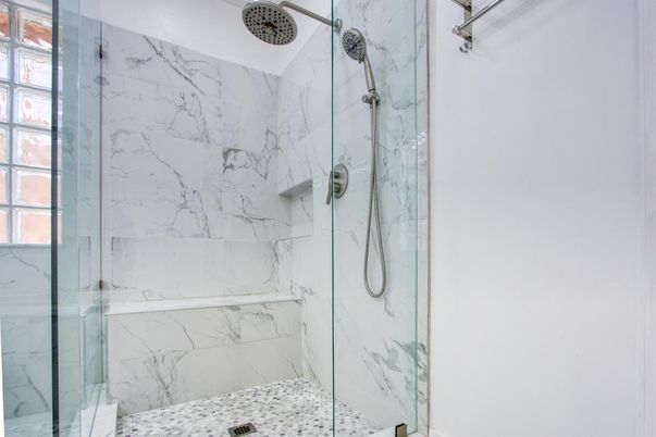 Bathroom, Glass Shower, Interior, Marble Walls