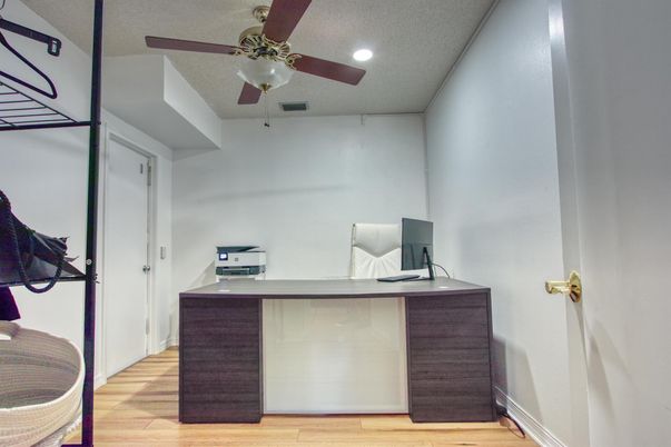 Home Office, Interior, Recessed Lighting, Wood Texture Flooring