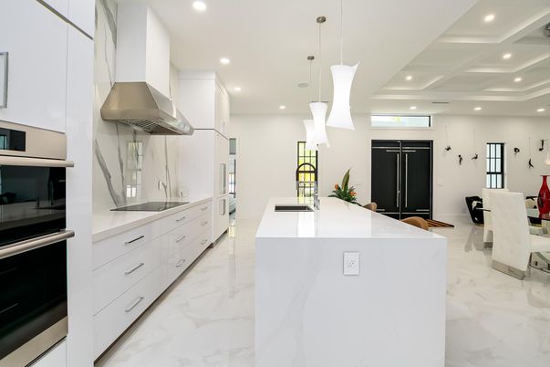 Interior, Kitchen, Marble, Pendant Lights, Recessed Lighting