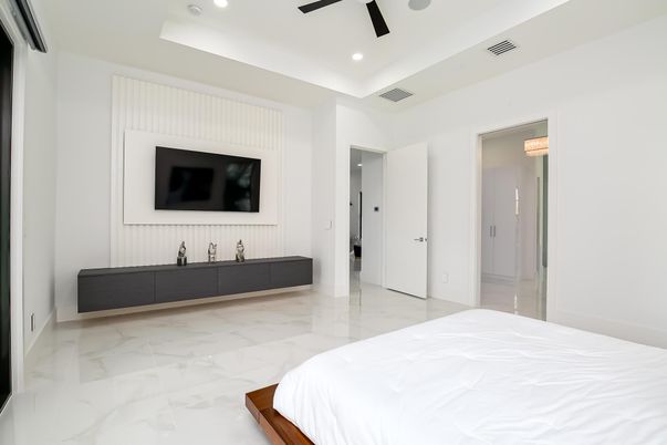 Bedroom, Interior, Marble, Recessed Lighting