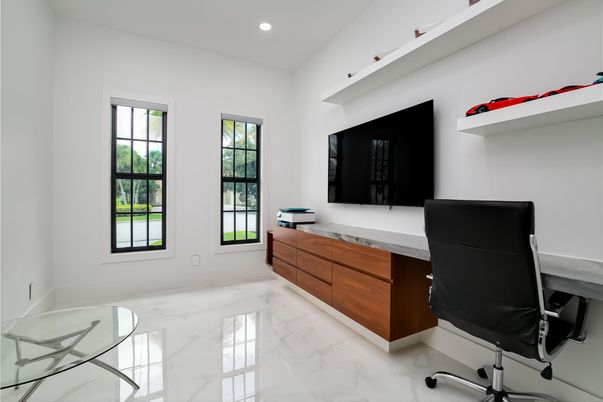 Home Office, Interior, Marble, Recessed Lighting