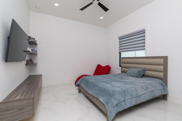 Bedroom, Interior, Marble, Recessed Lighting
