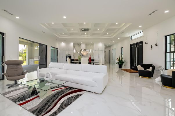 Interior, Kitchen, Living room, Marble, Pendant Lights, Recessed Lighting