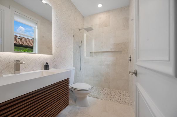 Bathroom, Glass Shower, Interior, Recessed Lighting