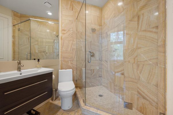 Bathroom, Glass Shower, Interior, Recessed Lighting