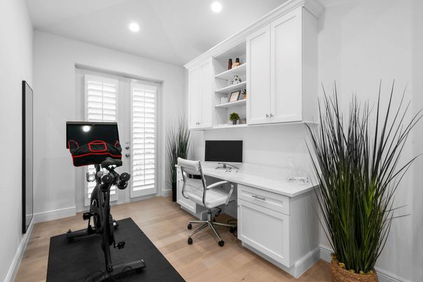 Fitness Equipment, Home Office, Interior, Recessed Lighting, Wood Texture Flooring