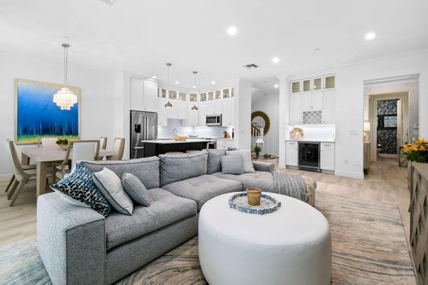 Chandelier, Dining room, Fireplace, Interior, Kitchen, Living room, Pendant Lights, Recessed Lighting, Stainless Steel Appliances, Wood Texture Flooring