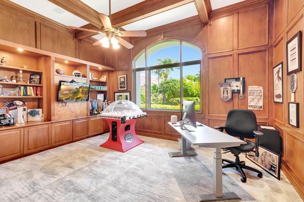 Home Office, Interior, Recessed Lighting, Wooden Beams, Wooden Walls