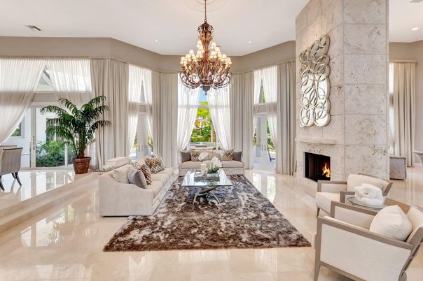 Chandelier, Fireplace, Interior, Living room, Recessed Lighting