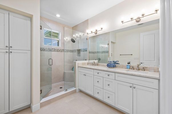 Bathroom, Dual Sink Vanities, Glass Shower, Interior, Recessed Lighting