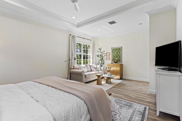 Bedroom, Interior, Recessed Lighting, Wood Texture Flooring