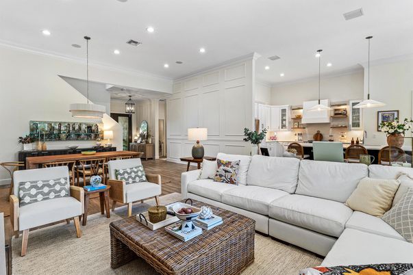 Dining room, Interior, Kitchen, Living room, Pendant Lights, Recessed Lighting, Wood Texture Flooring