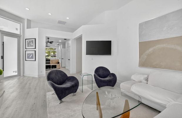 Interior, Living room, Recessed Lighting, Wood Texture Flooring