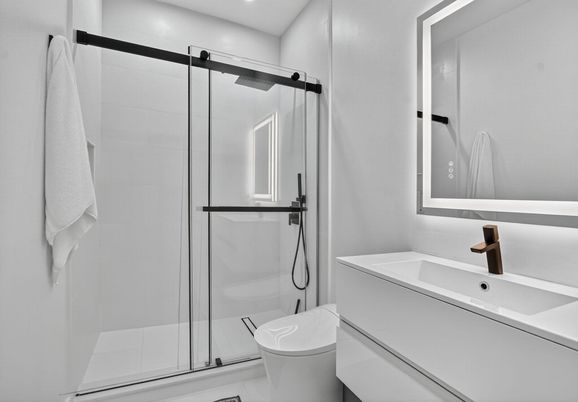 Bathroom, Glass Shower, Interior, Recessed Lighting