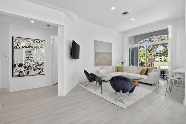 Interior, Living room, Recessed Lighting, Wood Texture Flooring