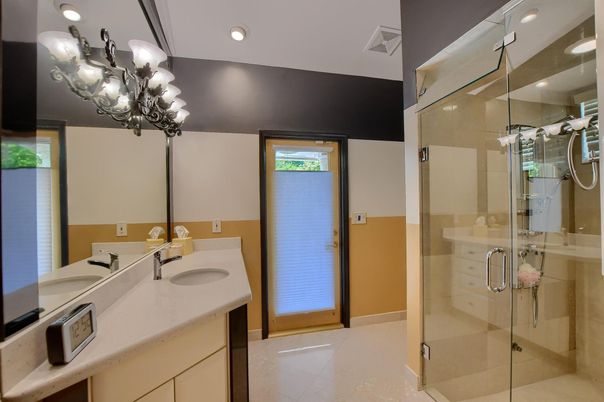 Bathroom, Dual Sink Vanities, Glass Shower, Interior, Recessed Lighting