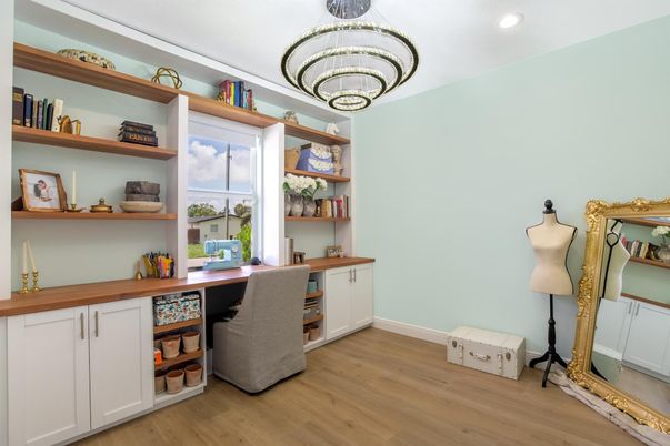 Home Office, Interior, Recessed Lighting, Wood Texture Flooring