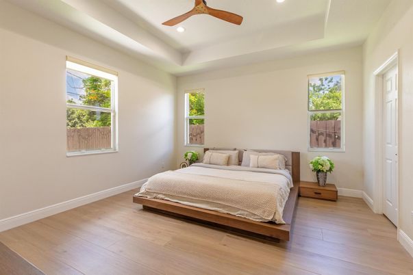 Bedroom, Interior, Recessed Lighting, Wood Texture Flooring