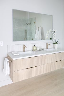 Bathroom, Glass Shower, Interior, Wood Texture Flooring